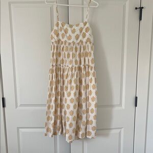 J. Crew White and Gold Pineapple Midi Dress